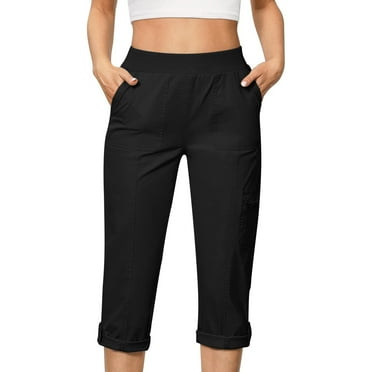 Women's High Waisted Hiking Capris Pants Cargo Lightweight Elastic Waist Pants Work Outdoor Joggers Pants with Pockets