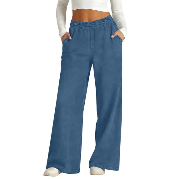 Women's High Waisted Jeans, Straight Leg Elastic Waist Pull On Jeans, Stretchy Relaxed Fit Denim Pants with Pockets, Fashion Casual Jeans for Daily Wear Blue XXL