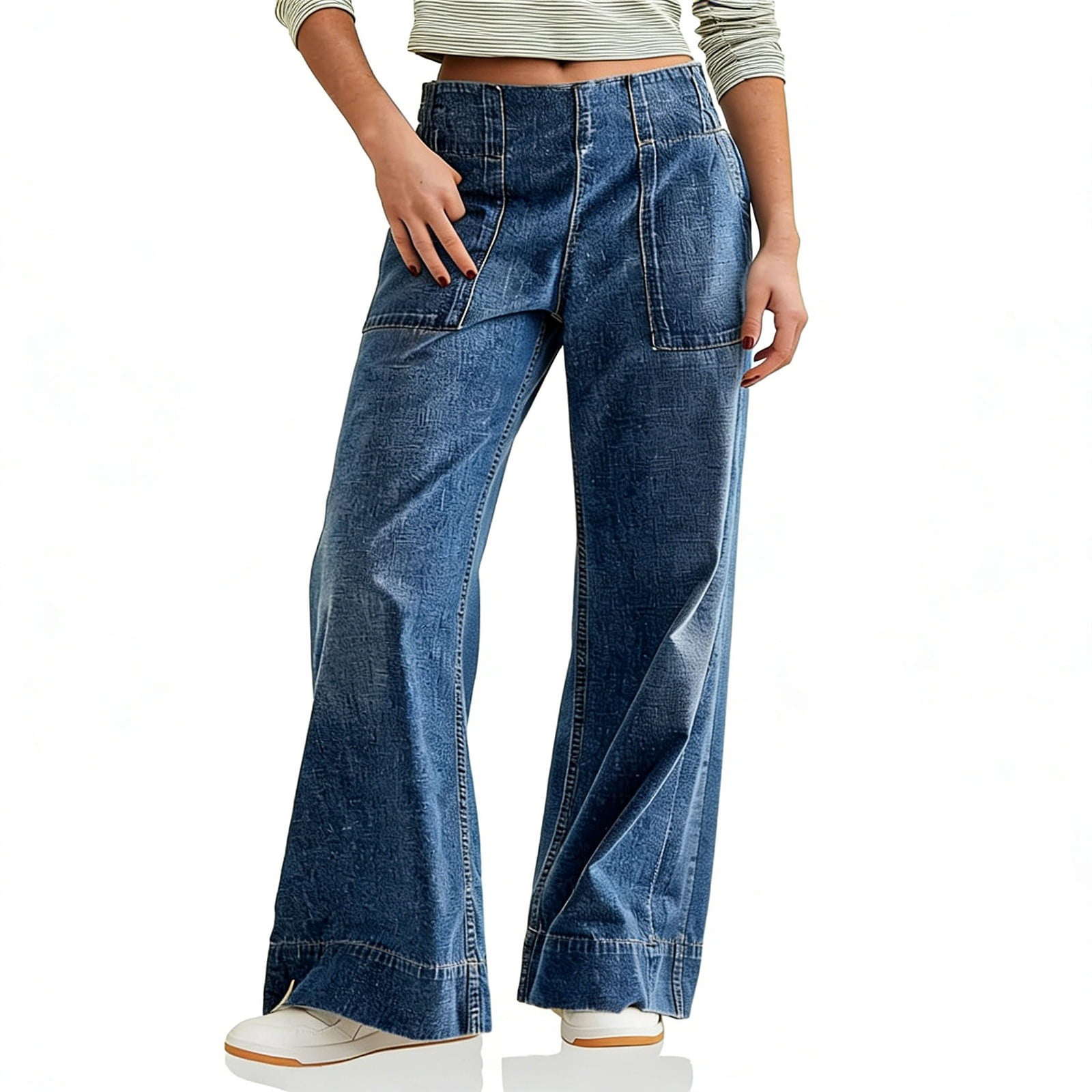 Women's High Waisted Jeans, Versatile Straight Leg Stretchy Streetwear Business Casual Denim Pants with Pockets