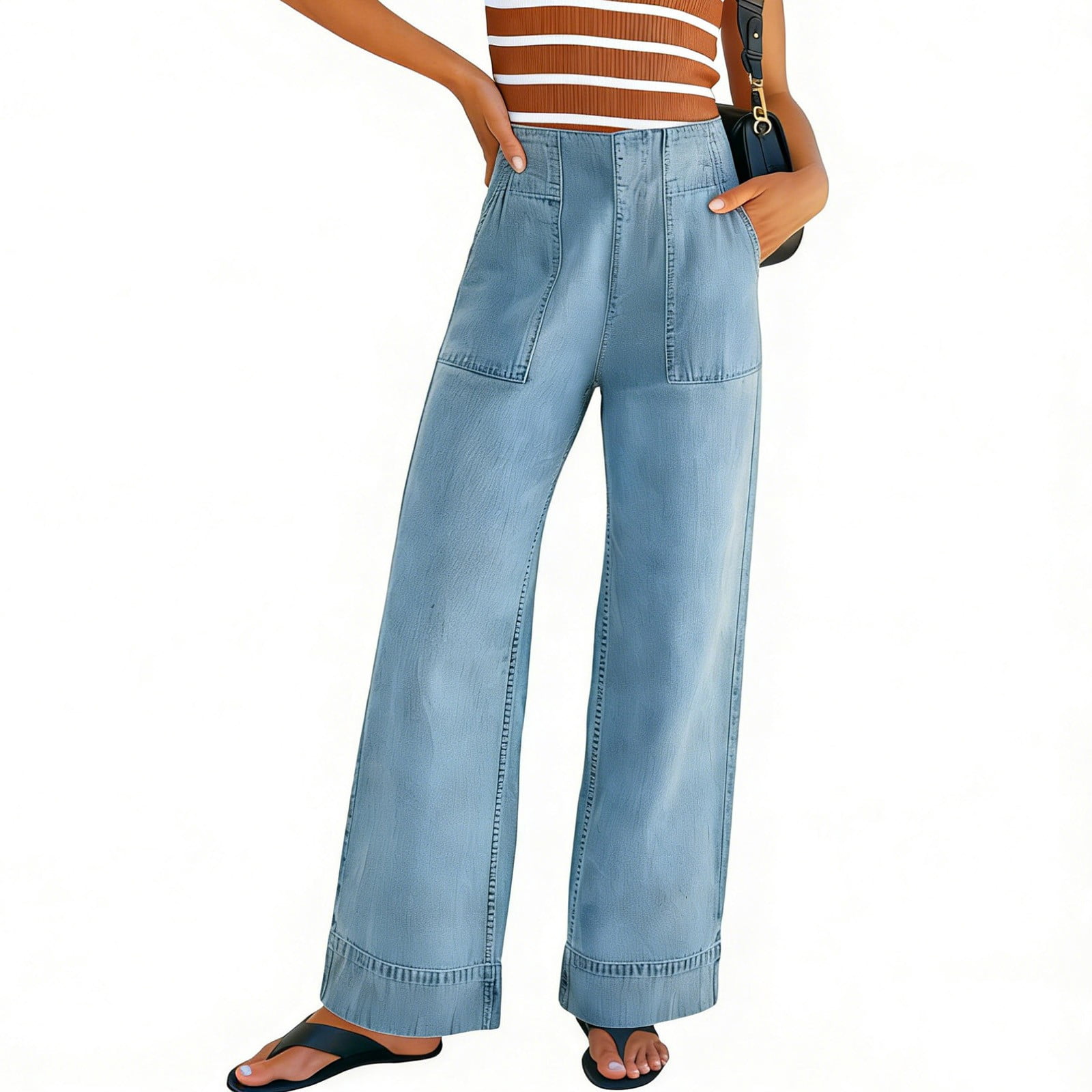 Women's High Waisted Jeans, Versatile Straight Leg Stretchy Streetwear Business Casual Denim Pants with Pockets