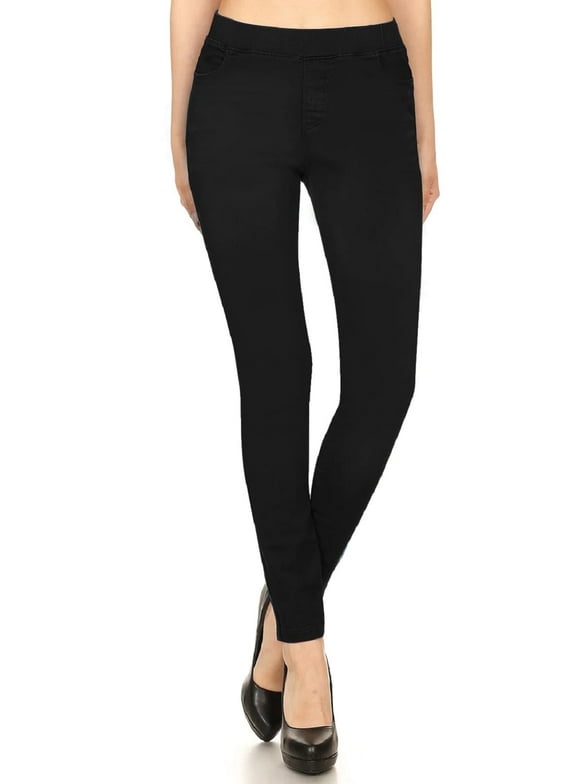 Women's High Waisted Jeggings Pull On Stretch Skinny Pants Size S - 3XL 29" Inseam Black L