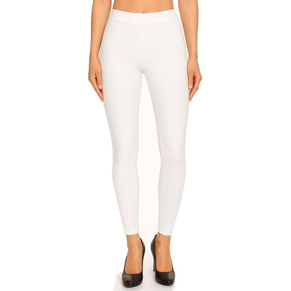 Women's High Waisted Jeggings Pull On Stretch Skinny Pants Size S - 3XL 29" Inseam White M