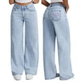 thumbnail image 1 of Women's High Waisted Knot Embroidered Denim Jeans Relaxed Fit, Straight Leg, Comfortable Denim for Casual Outings, 1 of 6