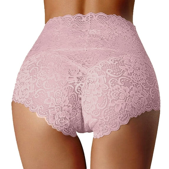 Women's High Waisted Lace Panties - Thin Cut Out Plus Size Belly Control Briefs