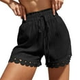 thumbnail image 1 of Women's High Waisted Lace Trim Shorts Casual Summer Elastic Waist Comfortable Breathable Stretchy Basic Pure Color, 1 of 2