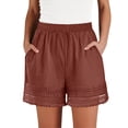 thumbnail image 1 of Women's High Waisted Lace Trim Shorts, Elastic Lightweight Summer Shorts with Fringe Hem and Pockets, Stylish Casual Flowy Shorts for Beach Vacation Daily Wear Brick Red S, 1 of 7