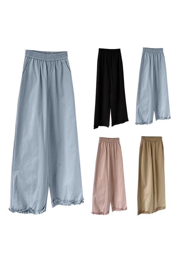 Women's High Waisted Lace Wrapped Wide Leg Pants Straight Loose Spring Summer