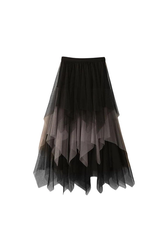 Women's High Waisted Layered Tulle Skirt Irregular Handkerchief Hem Mesh Maxi Skirt Flowy A-Line Fairy Skirt For Boho Party Festival Wedding Guest
