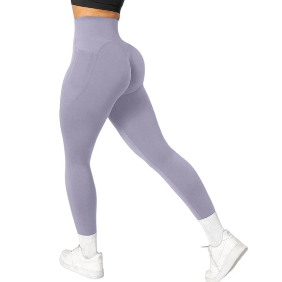 Women's High Waisted Leggings with Pockets - Buttery Soft Compression Yoga Pants for Running, Workout & Gym, Tummy Control(Light Purple,L)