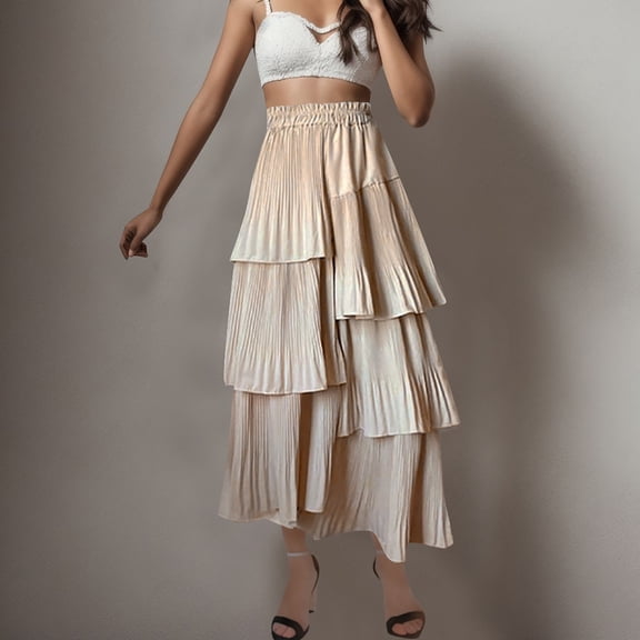 Women's High Waisted A Line Skirt With Layered Design Flattering And Mid Length Solid Color Irregular Hem Skirt Stretchy Skirt under Skirt Fluff Spandex Skirts for Women Swimsuit Wrap Skirt Women