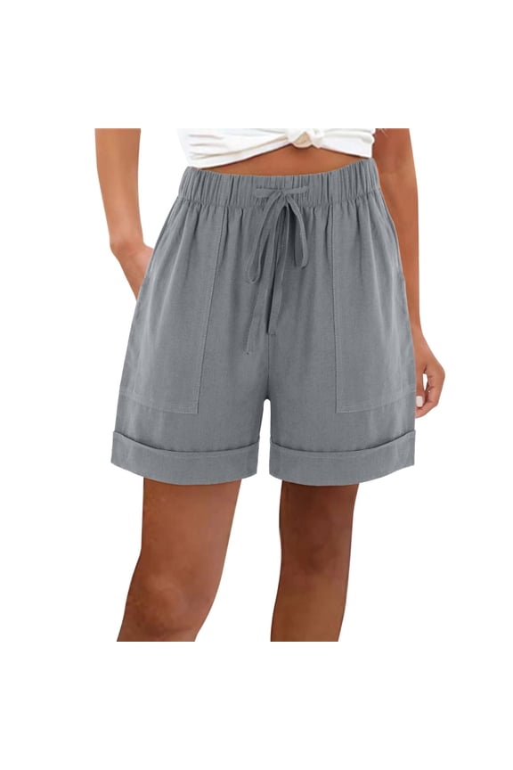 Women's High Waisted Linen Bermuda Shorts Tummy Control Elastic Straight Shorts Baggy Wide Leg Sweatpants with Pockets