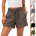 thumbnail image 1 of Women's High Waisted Linen Blend Shorts, Flowy Elastic Waist with Pockets for Tummy Control, Summer Casual Beach Lounge Wear Green L, 1 of 7