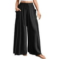 thumbnail image 1 of Women's High Waisted Linen Pants, Bohemian Style Wide Leg Casual Trousers with Pockets, Flowy Beach Vacation Outfits for Summer Travel and Daily Wear Black M, 1 of 8