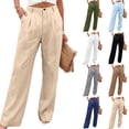 thumbnail image 1 of Women's High Waisted Linen Pants Pleated Front Button Fly Wide Leg Trousers Soft Breathable with Pockets Business Casual Work Summer Fashion Slacks, #01 Khaki, XXL, 1 of 6