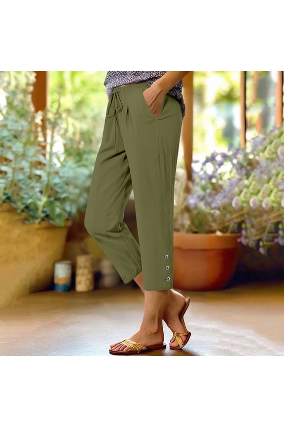 Women's High Waisted Linen Straight Leg Pants Trousers Slacks Casual Pleated Pants with Pockets Loose Fit Solid Color Lightweight Flowy Breathable for Business Office Work Travel Lounge Wear Summer E
