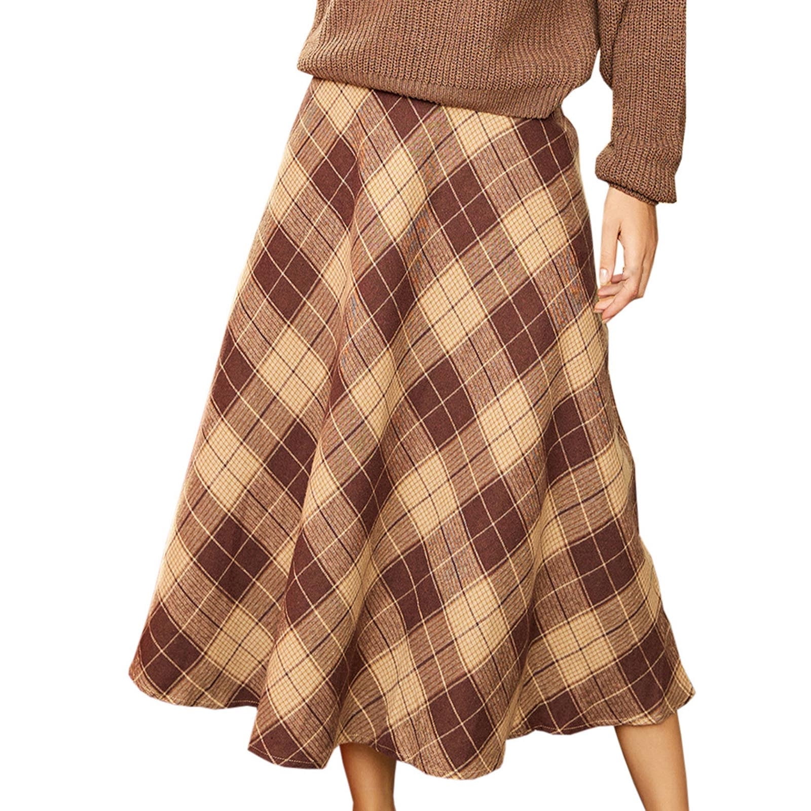 Women's High Waisted Long Skirt Retro Plaid A Line Skirt Casual Loose Comfy  Flowy Spring Fall Midi Skirts 