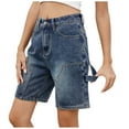 thumbnail image 1 of Women's High Waisted Loose Fit Bermuda Denim Shorts Casual Knee Length Shorts with Pockets, 1 of 7