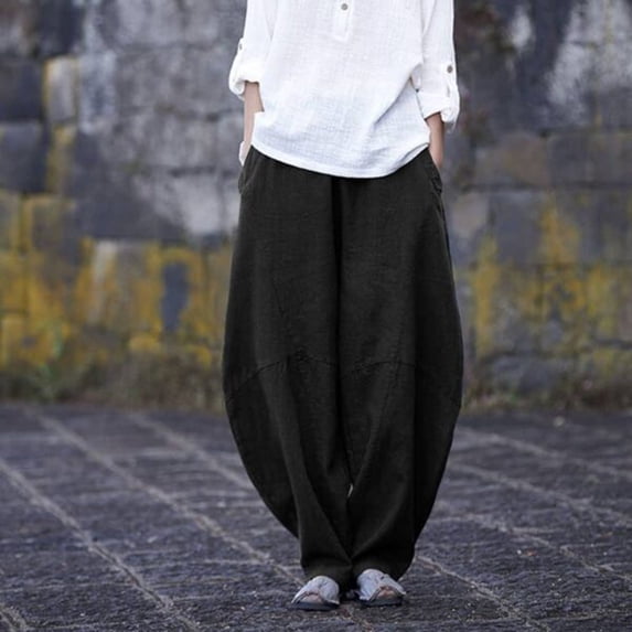 Women's High Waisted Loose Fit Jogger Pants with Pockets - Cotton Linen Blend Casual Sweatpants for Yoga and Daily Wear