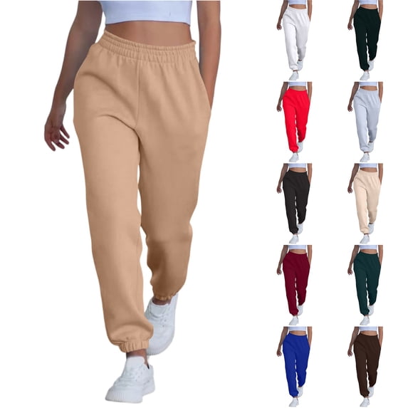 Women's High Waisted Loose Sportswear Pants with Pockets - Jogging Pants for Fashionable Casual Wear and Holiday Seasons,Khaki,M