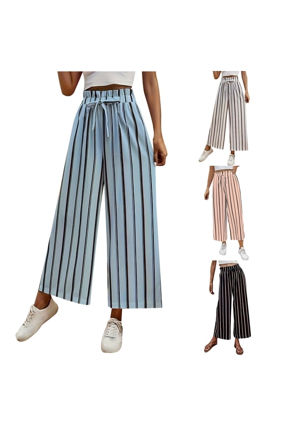 Women's High Waisted Loose Straight Leg Casual Trousers Pants Slacks, Solid Color Stretchy Comfy Flowy, Business Office Work Wear Lounge Wear Travel Essentials for Women | Aestivo,Black M