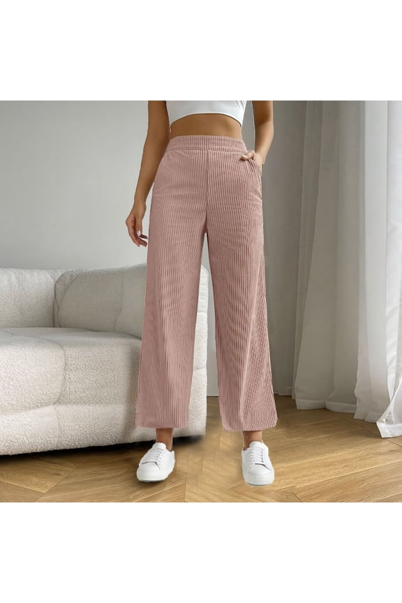 Women's High Waisted Loose Straight Leg Pants Trousers Slacks Casual Daily Wear Elastic Waistband Stretchy Solid Color Soft Breathable Flowy Business Office Work Lounge Home Travel Essentials for Wom