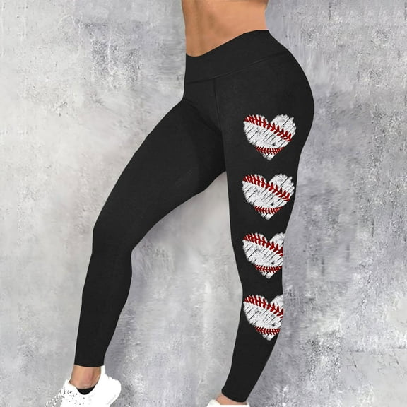 Women's High Waisted Lounge Legging Fashion Baseball Printed Tight Yoga Pants Sport Elastic Pants Black L