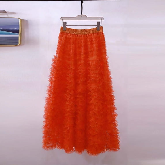 Women's High Waisted Maxi Skirt Multi Tiered Ruffle Tulle Mesh A-Line Skirt Flowy Lightweight Layered Skirt for Party Club Prom Evening Date Night Elegant Chic Style