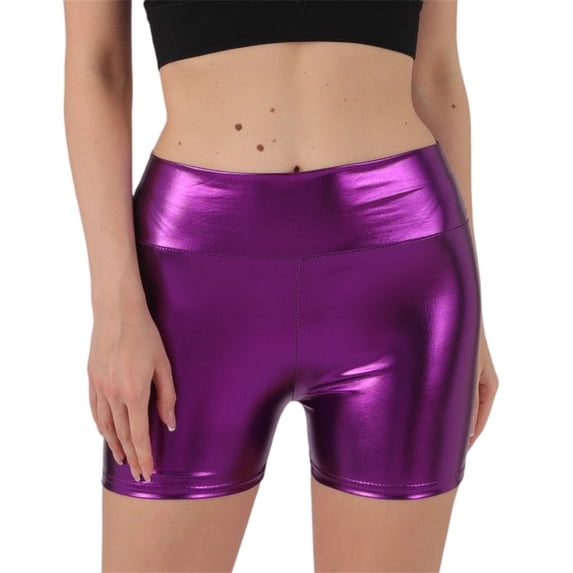 Women's High Waisted Metallic Biker Shorts Stretch Shiny Party Club Pants