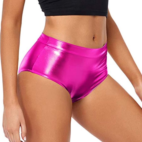 Women's High Waisted Metallic Booty Shorts,Rave Dancing Hot Pants,Clubwear with Elastic Waist for Summer Parties