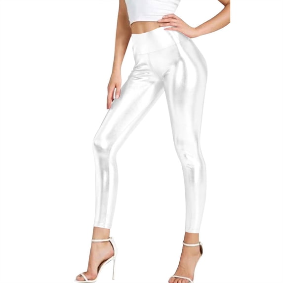 Women's High Waisted Metallic Leggings Stretch Shiny Party Club Pants