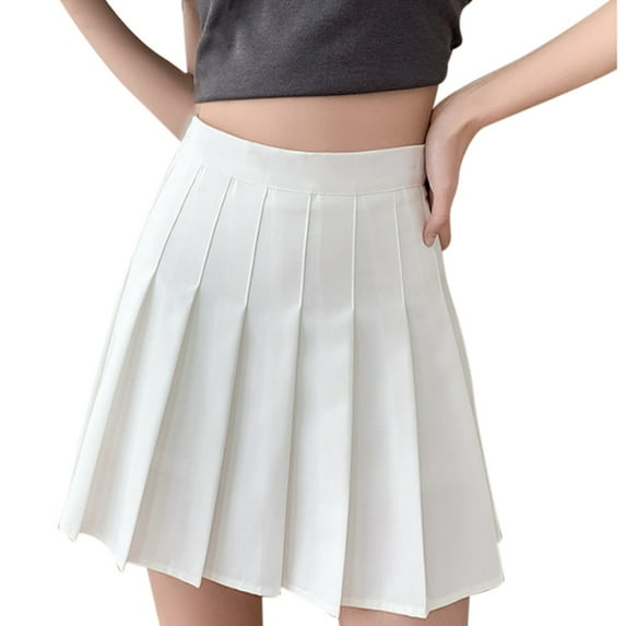 Women's High Waisted Mid Length Solid Color Pleated Half Skirt - Nylon Spandex - Size S/M/L/XL/XXL/XXXL