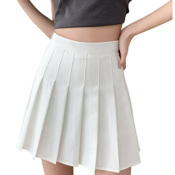 Women's High Waisted Mid Length Solid Color Pleated Half Skirt - Nylon Spandex - Size S/M/L/XL/XXL/XXXL