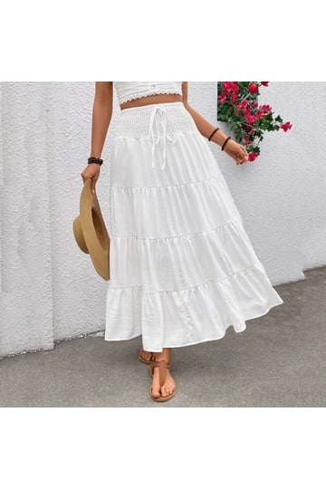 Roaso Women's High Waist Long Skirts Ruffle Causal Elastic A Line Maxi Skirt