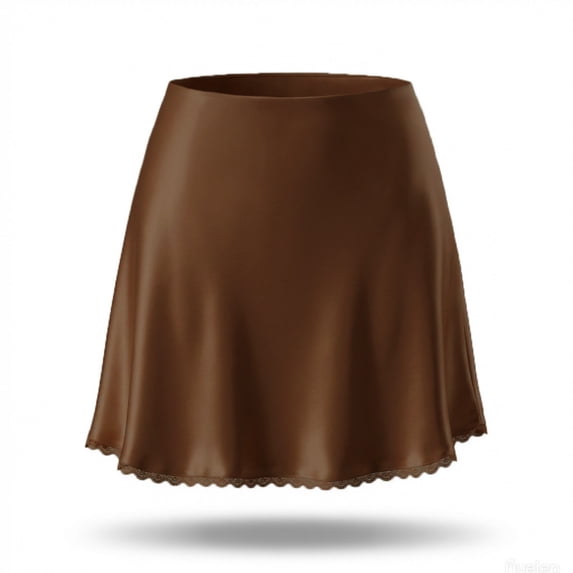 Women's High Waisted Mini A-Line Skirt Delicate Scalloped Lace Trim Hem Satin Silk Feel Short Skirt Elegant Chic Casual Daily Wear Flattering Soft Skirt