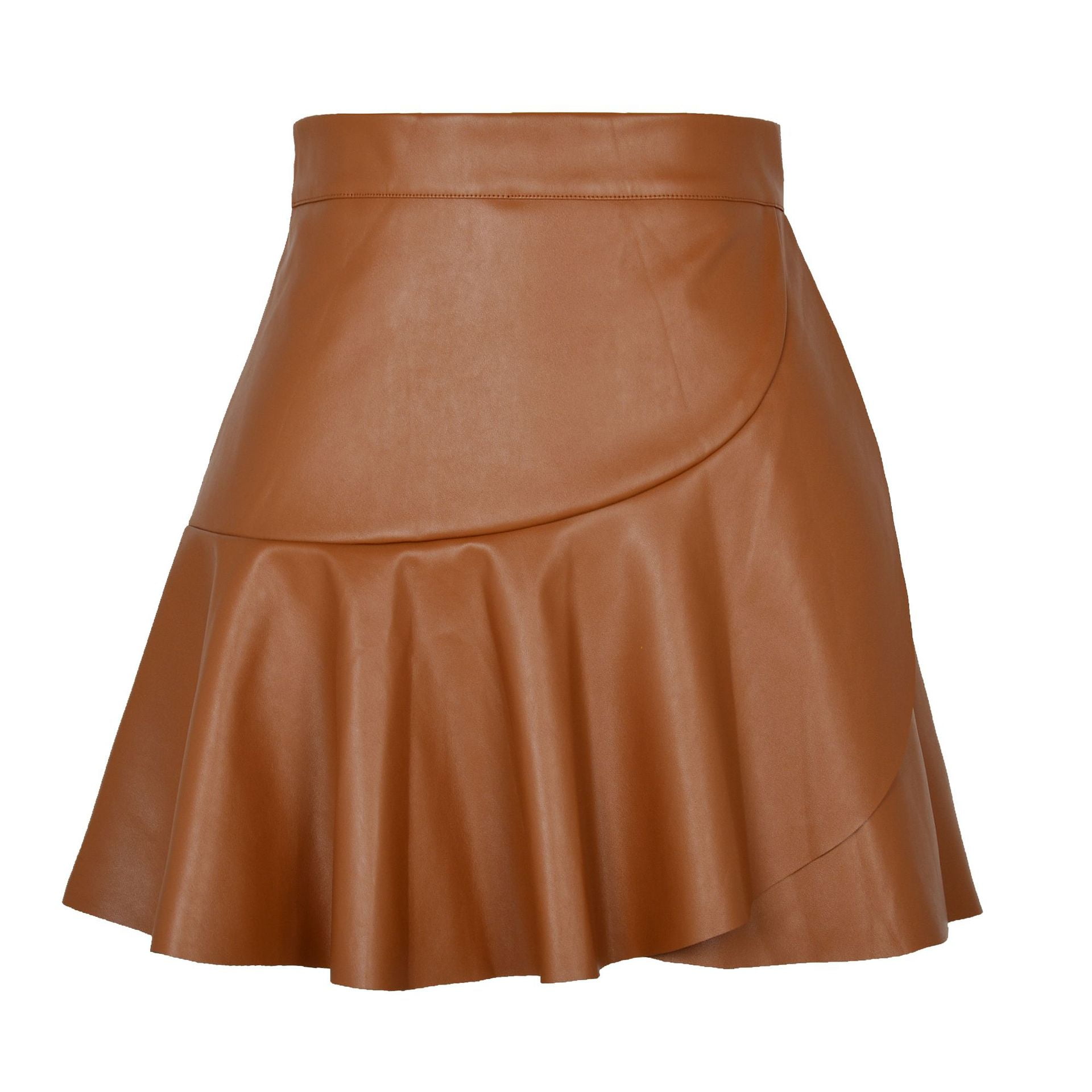 Women s High Waisted Mini Skirt Zipper PU Leather Irregular Ruffle Short Skirts Walmart