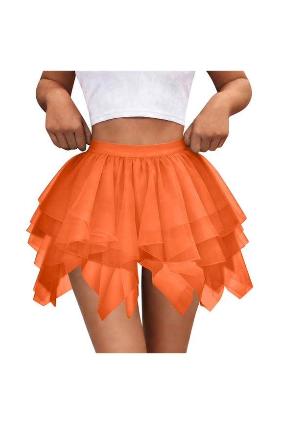Women's High Waisted Mini Tulle Skirt Multi Layered Puffy Irregular Ruffle Hem Short Tutu Skirt For Party Club Dance Performance Cosplay Costume