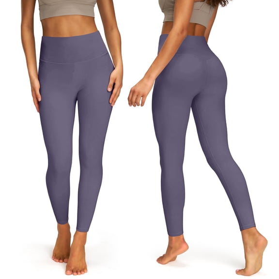 Women's High Waisted No Front Seam Leggings - Tummy Control Full Length Yoga Pants for Workout & Daily Wear Purple M 22" Inseam