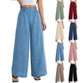 thumbnail image 1 of Women's High Waisted Palazzo Pants Cotton Linen Wide Leg Trousers Casual Smocked Waist Beach Pants Flowy Long Swing Pants, 1 of 10