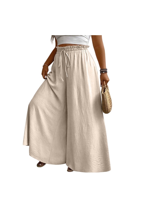 Women's High Waisted Palazzo Pants Elastic Drawstring Wide Leg Maxi Casual Lounge Pants