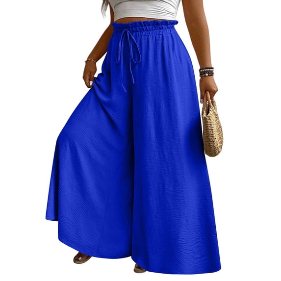 Women's High Waisted Palazzo Pants Elastic Drawstring Wide Leg Maxi Casual Lounge Pants