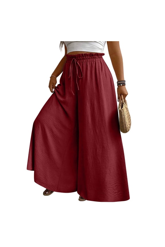 Women's High Waisted Palazzo Pants Elastic Drawstring Wide Leg Maxi Casual Lounge Pants