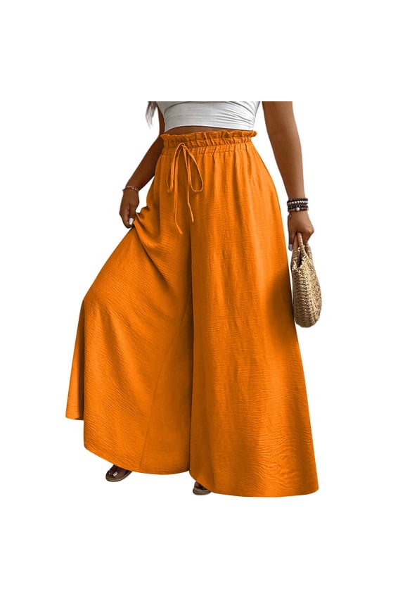 Women's High Waisted Palazzo Pants Elastic Drawstring Wide Leg Maxi Casual Lounge Pants