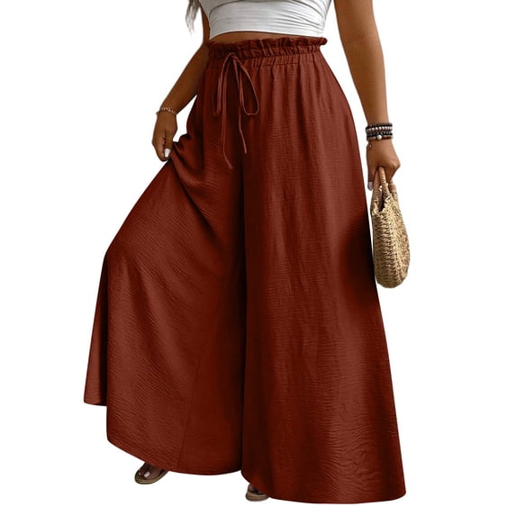Women's High Waisted Palazzo Pants Elastic Drawstring Wide Leg Maxi Casual Lounge Pants