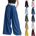 thumbnail image 1 of Women's High Waisted Palazzo Pants Elegant Wide Leg Trousers Pleated Front Casual Loose Fit Dress Pants with Pockets for Work Office Party, 1 of 6