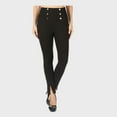thumbnail image 1 of Women's High Waisted Pants Front Slits Side Button Trims Full Solid Bottoms, Black, M, 1 of 5