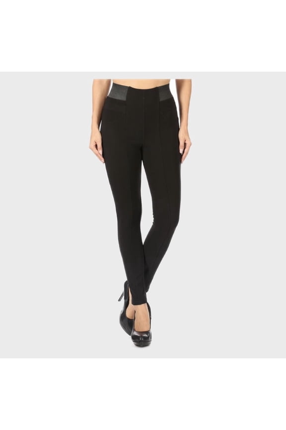 Women's High Waisted Pants Scuba Back Sculpting Faux Pockets Skinny Bottoms, Black, S