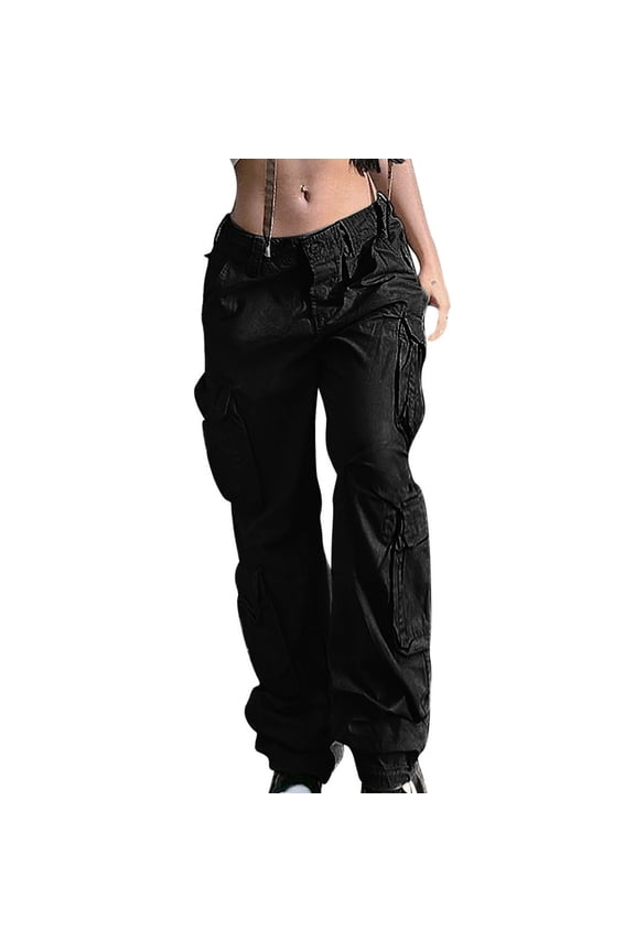 Women's High Waisted Pants Women's Baggy Cargo Pants High Waisted Wide Leg Oversized Plus Size Boyfriends Cargo Streetwear Trousers S-37 Black 3XL