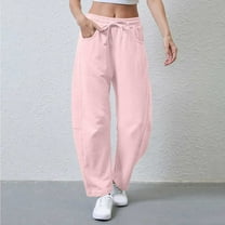 Women's High Waisted Pants Women's Solid Barrel Sweatpant Drawstring Elastic Waisted Wide Leg Pants Relaxed Fit Loose Harem Pants with Pockets Size S-2XL