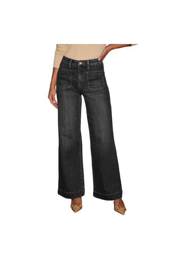 Women's High-Waisted Patch Pocket Wide-Leg Jeans