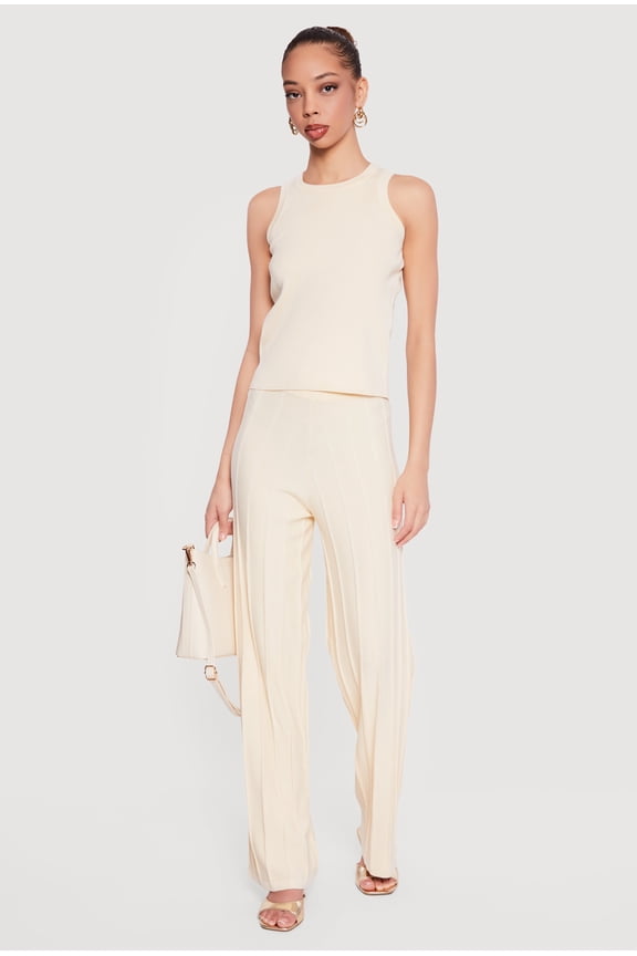Women's High Waisted Pintuck Pull On Straight Leg Pants